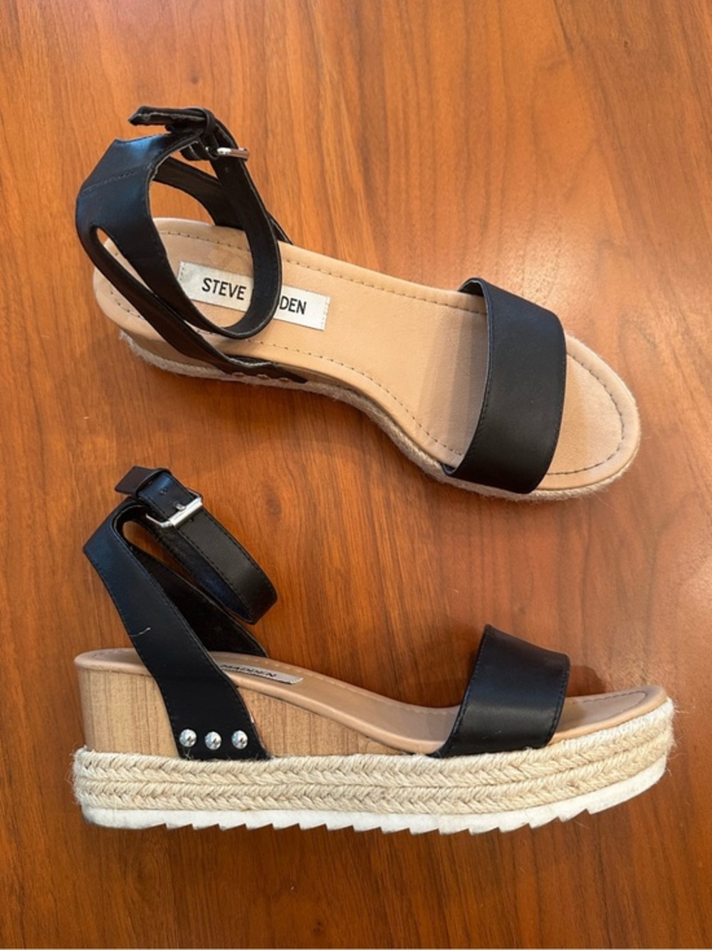 Steve Madden Black Espadrille Wedge Sandals size 8